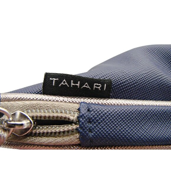 NEW Tahari Womens Navy/Pewter Travel Dome Cosmetic Case Make Up Bag Zip Closure - Picture 5 of 10